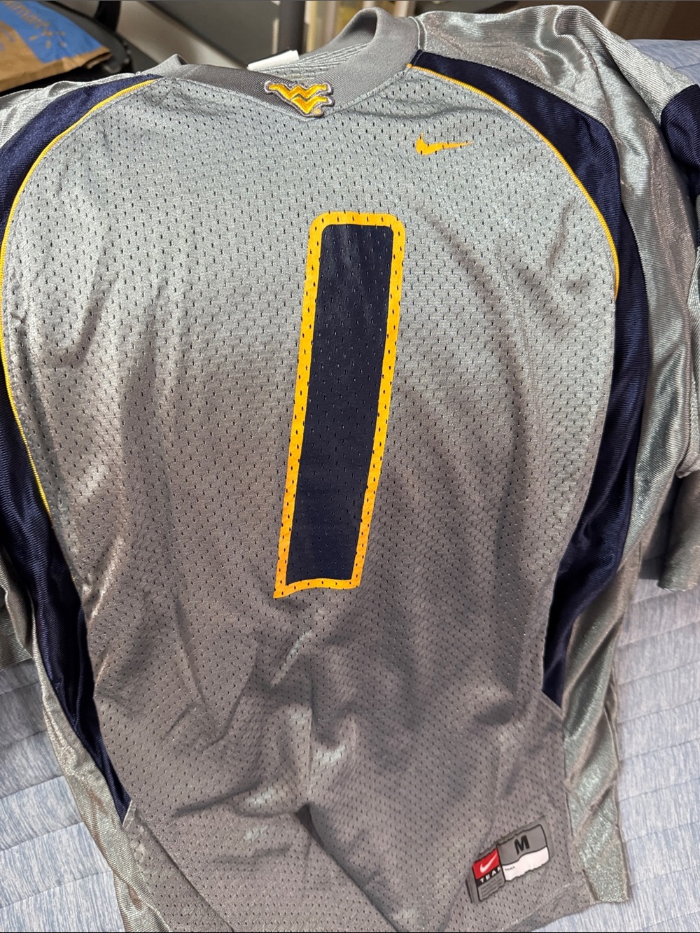West Virginia Nike Men’s Gray Jersey with Navy & Gold Accents